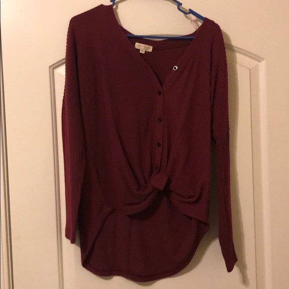 Maroon tie long sleeve Shirt with buttons - Picture 1 of 3